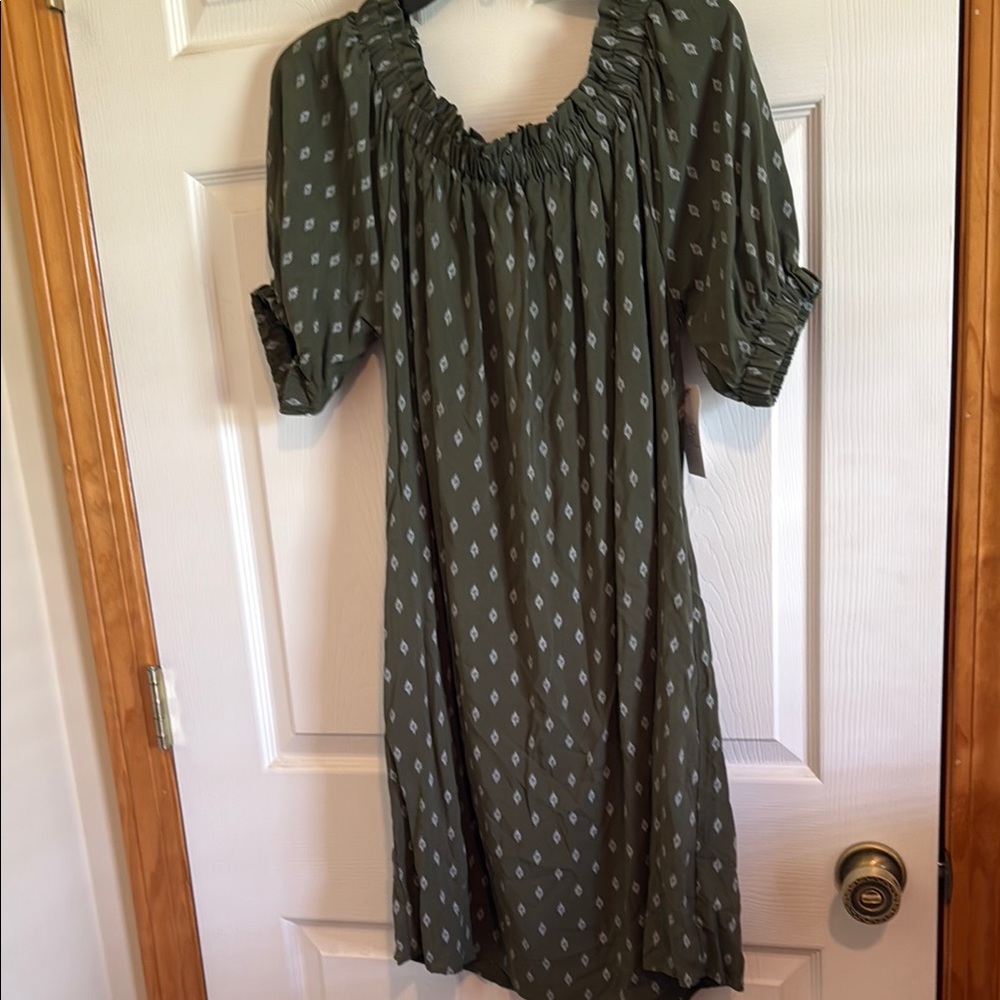 Time and Tru Green Puff Sleeve Sundress